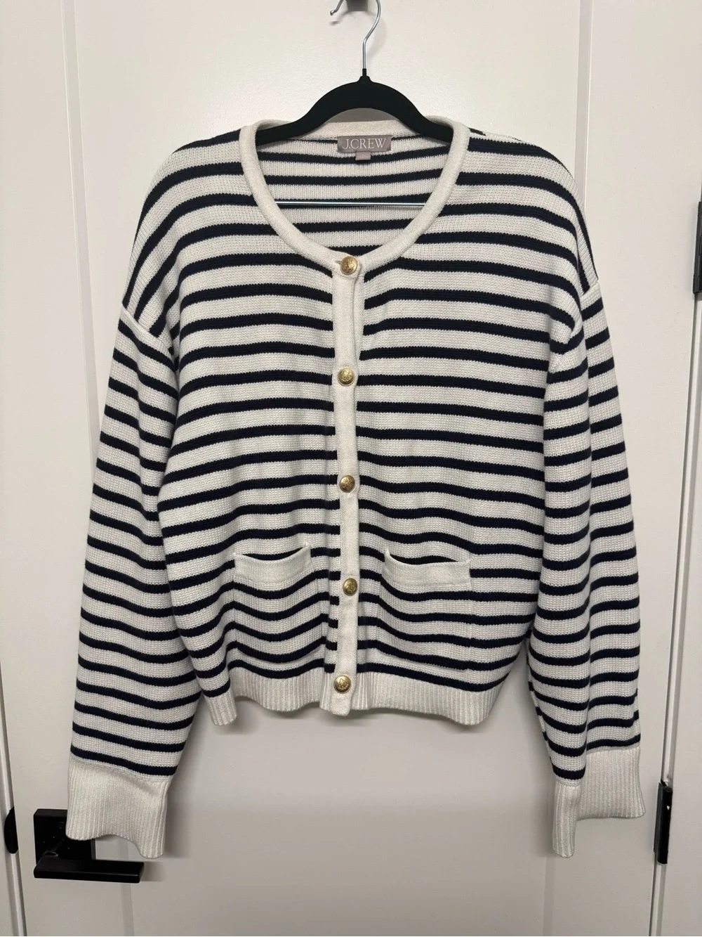 J. Crew Navy & White Striped Button-Front Cardigan